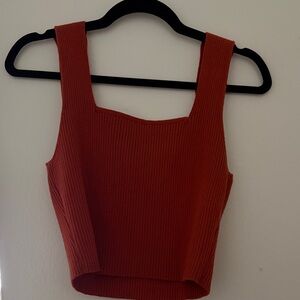 Ribbed Square-Neck Cropped Tank Top - Rust